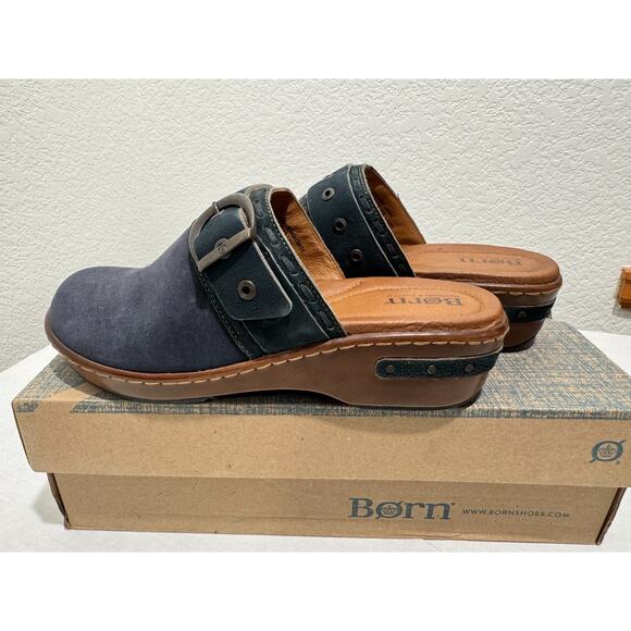 Womens Born Banyan Clogs Mules Navy Blue Indigo Suede Leather 10M NIB - Picture 3 of 9